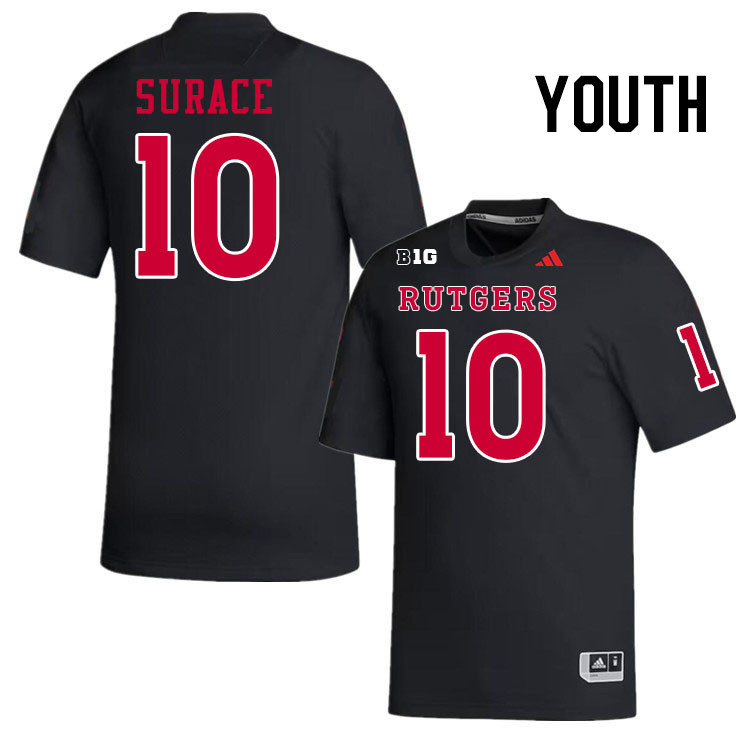 Youth #10 AJ Surace Rutgers Scarlet Knights 2024 College Football Jerseys Stitched-Black